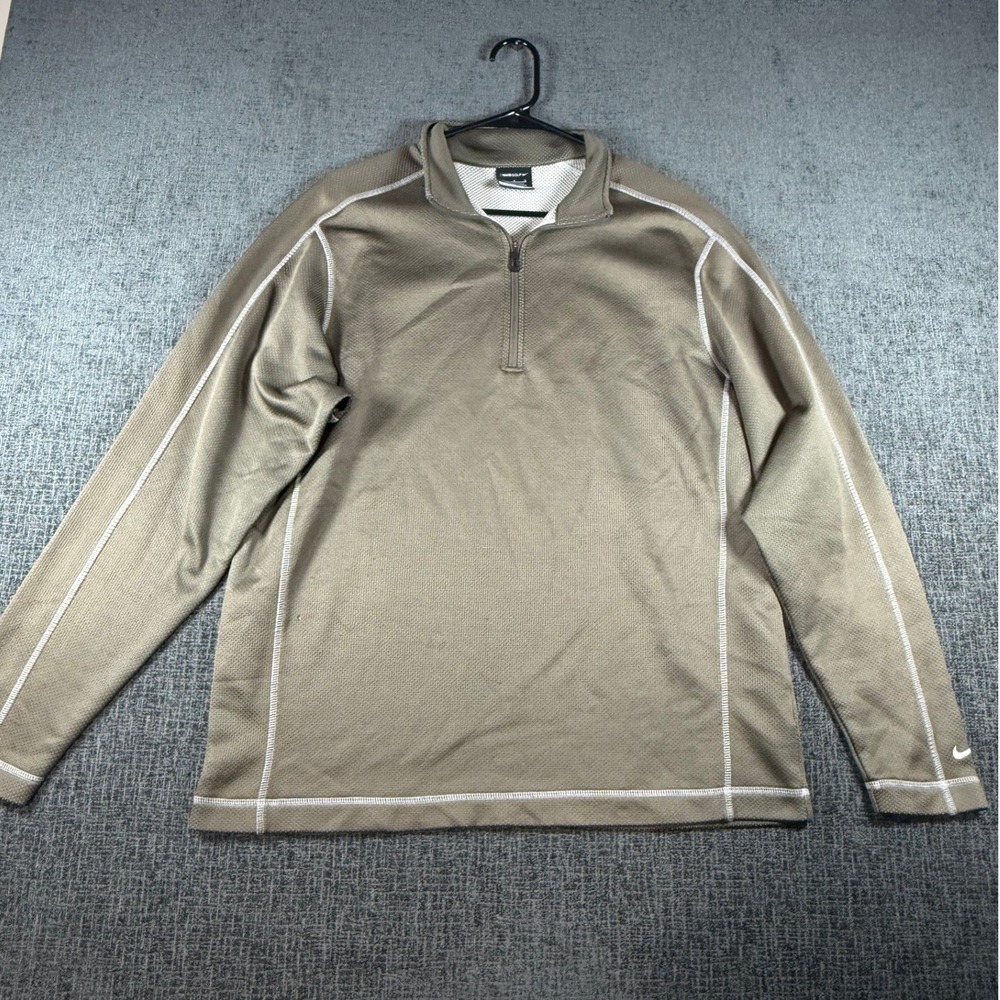 Nike Golf Therma-FIT Mens Large Quarter Zip Pullover Olive Green Textured Jacket